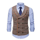 Aidase Men's Fashion Double Breasted Vest V-neck Casual Gentleman Waistcoat Wedding Business Suit Vest aidase-shop