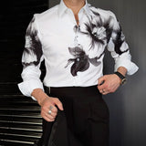 Aidase Flower Shirt Men High Quality Rhinestones Shirt For Men Streetwear Black White Shirt Men Social Club Outfits Camiseta Masculina aidase-shop