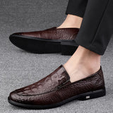 Aidase Men’s Casual Genuine Leather Shoes Brand Comfort Slip on Formal Business Loafers Men Crocodile Pattern Black Male Driving Shoes aidase-shop