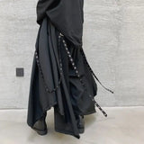 Aidase Men Ribbon Dark Black Wide Leg Pants Male Women Japan Streetwear Punk Gothic Harem Trousers Kimono Skirt Pants aidase-shop