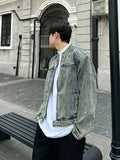 Aidase Distressed Denim Jacket Men Women Vintage Washed Cropped Cowboy Coat High-street Panelled Zip-up Casual Tops Spring Unisex Coats aidase-shop