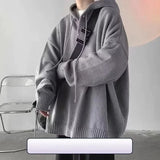 Hood Sweater Men's Winter Loose Chic Idle Sle Retro Knit Teenagers Trendy Warm Solid Outerwear aidase-shop