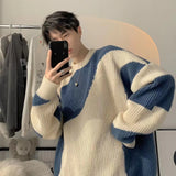 Aidase Sweater Handsome Male Student Wearing Knitted Sweater Autumn and Winter Round Neck Contrasting Coarse Yarn Knitted Sweater aidase-shop