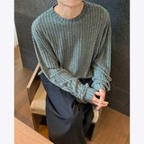 Aidase Autumn Long Sleeved T-shirt Men Oversized Retro Striped T Shirt Men Streetwear Korean Loose Round Neck T Shirt Mens Top M-3XL aidase-shop