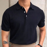 Aidase Summer Simple Solid Color Casual Slim Lapel Polo Knit  Breathable Polo Camisa Hombre British  Men's Shirt Mannen Polo aidase-shop