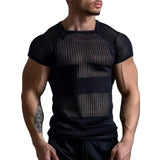 Aidase Sports Muscle Slim Elastic Mesh T Shirts Men Sexy Hollow Out See Through Breathable Top Men Summer Stylish Short Sleeve T-shirt aidase-shop