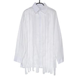 Aidase New Large Loose Patchwork Fringed Ribbon Long Sleeve Irregular Shirt Single Breasted Simple Temperament aidase-shop