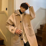 Aidase Autumn Winter Thick Woolen Coat Men's Loose Fitting Fake Two-piece Hooded Trench Coat Men's Trendy Windbreaker Mid Length Jacket aidase-shop