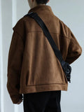 Autumn Winter Workwear Baseball Jacket Men's Solid Cargo Dark Lapel Coat Unisex Niche Unisex Japan Vintage Zipper Suede Jacket aidase-shop