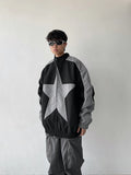 Aidase Retro Bomber Jacket Men Women Five-pointed Star Patchwork High Street Varsity Coats Oversized Harajuku Y2k Sport Outwear Autumn aidase-shop