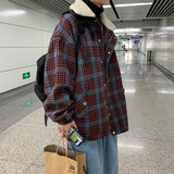 Aidase Autumn Winter Plaid Woolen Coat Men Fashion Lamb Wool Collar Woolen Jacket Men Loose Casual Short Woolen Coat Mens Overcoat aidase-shop