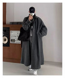 Aidase Autumn Winter Long Warm Grey Black Slouchy Woolen Coat Men Single Breasted Loose Casual Wool Blends Overcoat aidase-shop