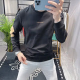 Aidase Slim Fit Black Hoodieless Sweatshirt for Men Round Neck Pullover White Male Clothes Crewneck Emo High Quality S Luxury Cheap Top aidase-shop