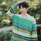 Aidase Autumn Striped Sweaters Men Korean Loose Streetwear Men's Pullovers Oversized Knitted Sweater Men Green Striped Sweater Women