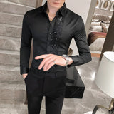 Aidase Sequin Wedding Dress Shirt Korean Men Clothes 4xl Black White Mens Lace Shirt Long Sleeve Slim Fit Social Dress Shirt aidase-shop