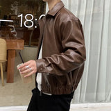 Aidase Men's Cropped Leather Jacket Korean Spring Loose Casual Double Zipper Casual Autumn Motorcycle Retro Style Streetwear Pu Coat aidase-shop