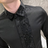 Aidase Sequin Wedding Dress Shirt Korean Men Clothes 4xl Black White Mens Lace Shirt Long Sleeve Slim Fit Social Dress Shirt aidase-shop