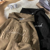 47.73Aidase American Autumn and Winter Trend Men and Women Retro Steel Seal Letter Suede Hooded Sweatshirt Couple Loose Casual Top  Harajuku aidase-shop