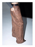 Aidase Spring Autumn Long Loose Casual Brown Pu Leather Pants Men Wide Leg LUxury Designer Unisex Trousers Fashions aidase-shop