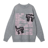 Aidase Printed Sweaters Men's Cat Letter Pattern Loose Comfortable Harajuku Couple Knitwear Street Hip Hop Oversize Pullovers Christmas aidase-shop