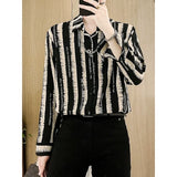 Aidase 2024 New Spring and Summer Casual Loose Fashion Trend Thin Flip Collar Letter Printed Stripe Long Sleeved Shirt for Men aidase-shop