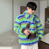 Winter Men's Sweater Niche Design Striped Contrast Color Pullovers Heavy Woolen Scarf Loose Mink Velvet Knitwear aidase-shop