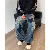 Aidase  Jeans Men Straight Star Embroidery Patchwork Autumn jeans uomo Wide Leg Hip-hop Fashion Youth Neutral Streetwear Denim Trousers aidase-shop