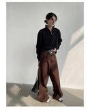 Aidase  Autumn Grey Flowy Baggy Wide Leg Pants for Mens Floor Length Fashion Clothing Loose Casual Dark Brown Trousers aidase-shop