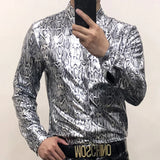 Aidase Men's Boutique Gold Snake Print Leopard Print High Gloss Face Shirt Slim Fit Large Nightclub Sexy Shirt Foreign Trade European aidase-shop