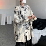 Aidase Art Men Chinese Style Hanfu Tops Traditional Ethnic Kung Fu Trendy Shirt Sunscreen Clothing Bamboo Leaf Pan Button Printing Top aidase-shop