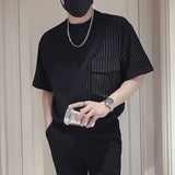 Aidase Fashion Printed Spliced Pockets Loose Striped T-Shirt Men's Clothing  Summer New Oversized Casual Pullovers Korean Tee Shirt