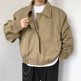 Aidase Autumn Korean Fashion New Short Men's Jackets Long Sleeve Khaki Square Collar Loose Casual Zipper Bomber Jacket Coats Men