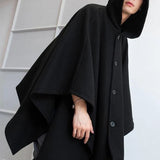 Aidase Men Dark Style Mid-Length Casual Hooded Cape Autumn And Winter Genderless Fashion Retro Loose Solid Color Shawl Cape Unisex aidase-shop