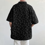 Aidase Vintage Florals Foaming Print Shirt Men Leisure Loose Button Lapel Short Sleeve Cardigan Men Tops Summer Fashion Black Shirts aidase-shop