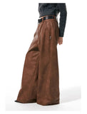 Aidase Spring Autumn Long Loose Casual Brown Pu Leather Pants Men Wide Leg LUxury Designer Unisex Trousers Fashions aidase-shop