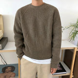 Aidase Men Autumn Winter Korean Style Loose Round Neck Knitted Sweater Gender-Neutral Trendy Casual Solid Color Simple Sweater Unisex aidase-shop