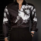 Aidase Flower Shirt Men High Quality Rhinestones Shirt For Men Streetwear Black White Shirt Men Social Club Outfits Camiseta Masculina