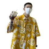  Graffiti floral Blouse korean Shirt Short Sleeve Men's Fashion High Grade Coat Summer Cuban Neck Shirt imported china 