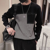 Aidase Fashion Printed Button Spliced Pockets Striped T-Shirt Men's Clothing Autumn New Oversized Casual Pullovers Loose Tee Shirt