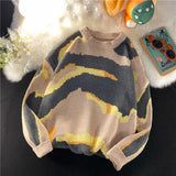 Aidase Tie Dye Round Neck Sweater Men's Autumn and Winter Korean Style Trendy Loose Knit Pullover Sweater aidase-shop