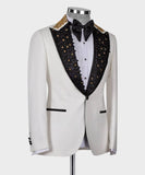 =Aidase Men's Suit 2 Pieces Blazer Black Pants Peaked Lapel One Button Tuxedo Beaded DiamondsWedding Groom Formal Tailored Costume Homme aidase-shop