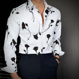 Aidase 2024 Summer Luxury Black White Flower Shirt For Men Long Sleeve Casual Business Dress Shirts Social Party Tuxedo Men Clothing aidase-shop