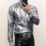 Aidase Men's Boutique Gold Snake Print Leopard Print High Gloss Face Shirt Slim Fit Large Nightclub Sexy Shirt Foreign Trade European aidase-shop