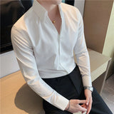 Aidase British Casual Slim Shirt Dress Camisa Masculina Social Spring Italian V-neck Shirt 2021 Summer Men Short Sleeve Simple Shirt aidase-shop