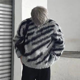 Aidase American Niche Zebra Print Men's Sweater Round Neck Pullover Mohair Knitted Jacket Trendy Contrast Color Male Tops aidase-shop