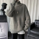 Korean Fashion Turtleneck Sweater Men Streetwear Oversized Knitted Sweaters Men Clothing Trend Sweaters Male Solid Pullover aidase-shop