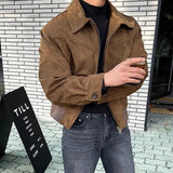 Elegant Solid Brown Coat Men's Spring Autumn High-end Loose Lapel Plush Top Winter New Zipper Short Jacket Vintage Streetwear aidase-shop