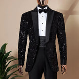 Aidase Shining Sequins Men Suits Tuxedo Slim Fit Notched Lapel One Button Blazer with Pants 2 Pcs Tailored Groom Wedding Party Jacket aidase-shop