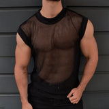 Aidase Sexy See Through Mesh Tank Tops Men Summer Fashion O Neck Loose Camisoles Men Casual Breathable Hollow Out Sleeveless T Shirts aidase-shop