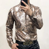 Aidase Men's Boutique Gold Snake Print Leopard Print High Gloss Face Shirt Slim Fit Large Nightclub Sexy Shirt Foreign Trade European aidase-shop